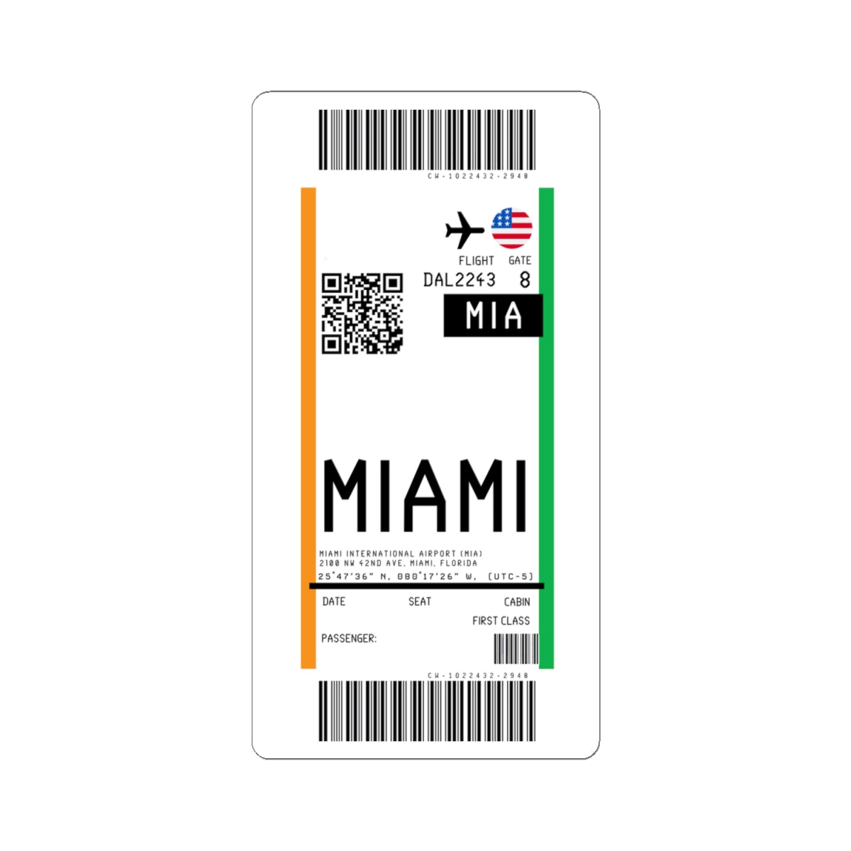 Miami International Airport (LAX) Boarding Pass Sticker — Travel Luggage Decal