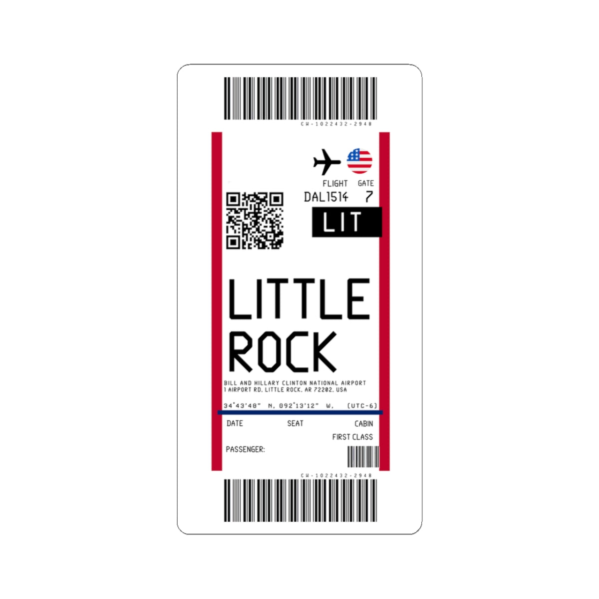 Bill and Hillary Clinton National Airport (LIT) Boarding Pass Sticker — Travel Luggage Decal