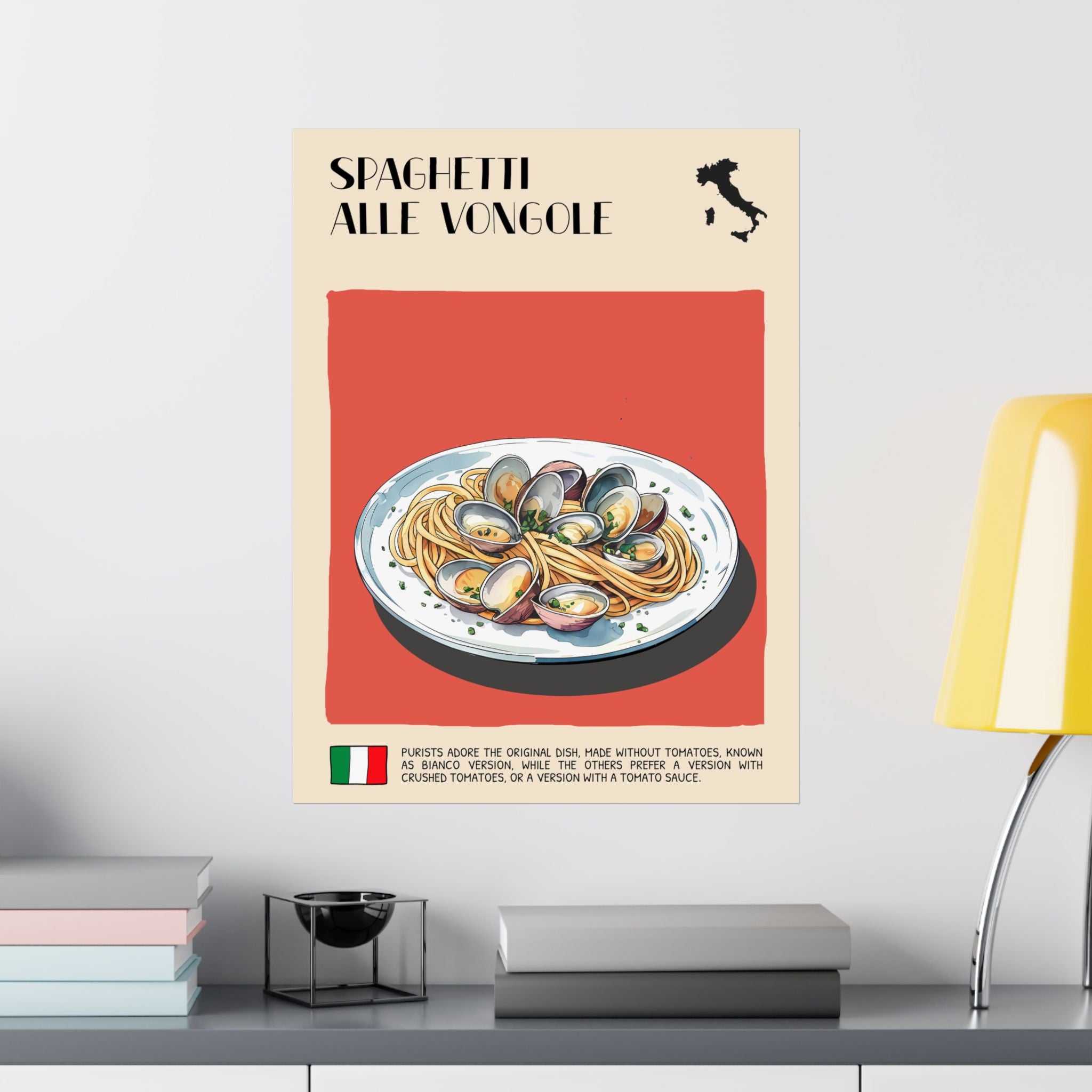 Spaghetti Alle Vongole Poster —  Kitchen Art Vertical Matte Print