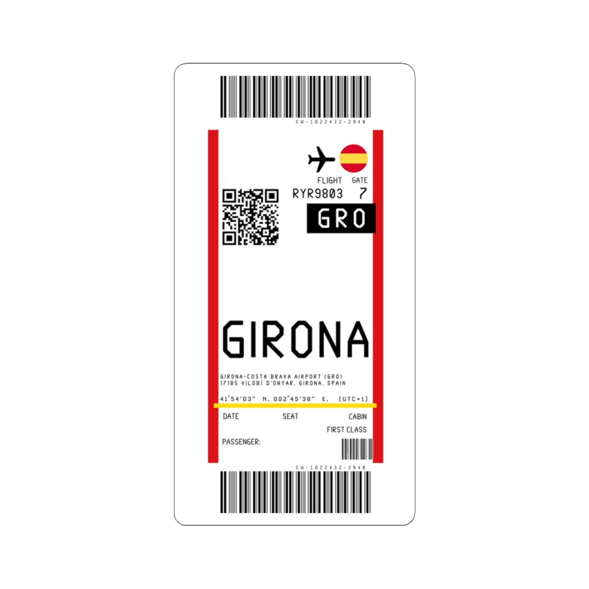 Girona–Costa Brava Airport (GRO) Boarding Pass Sticker — Travel Luggage Decal