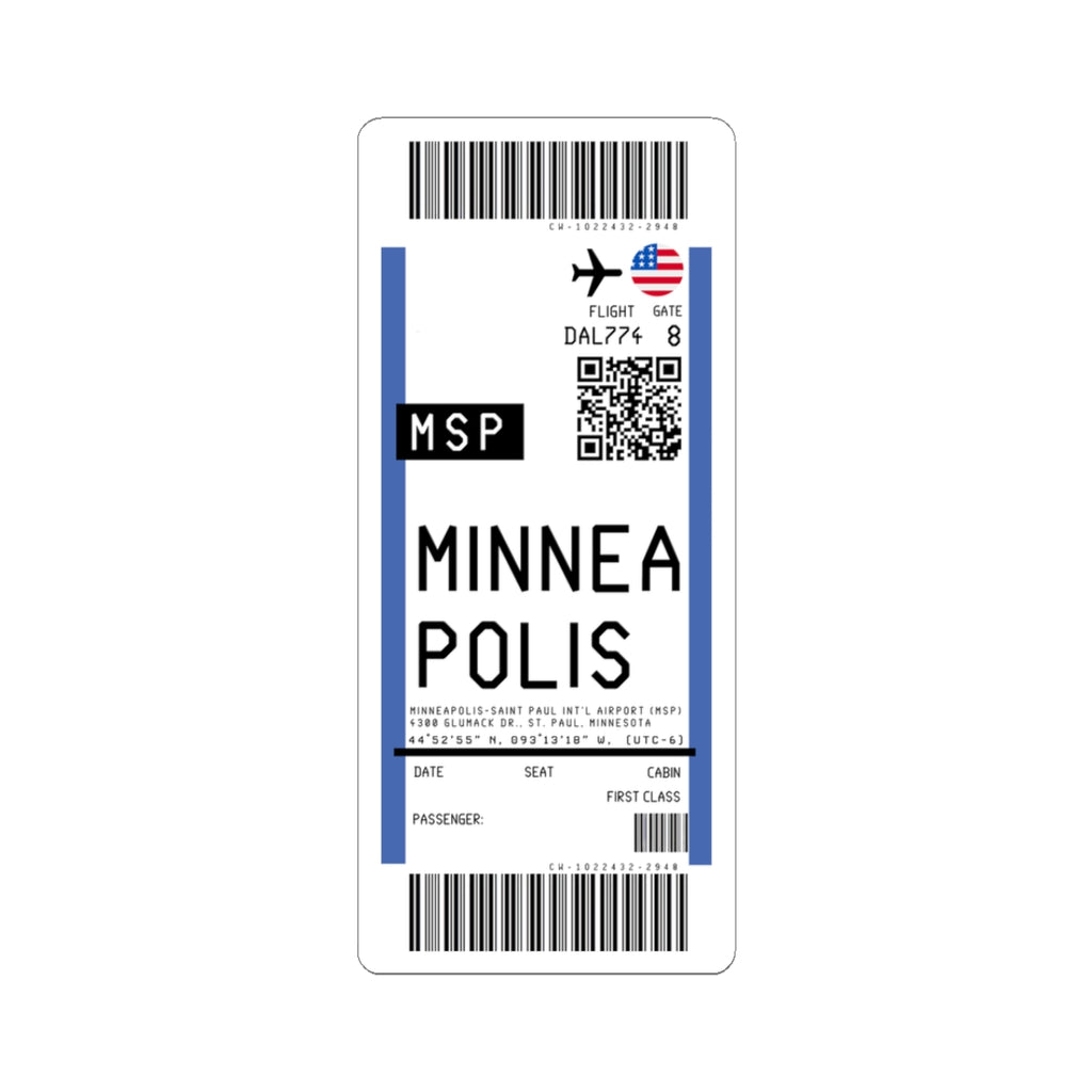 Minneapolis–Saint Paul International Airport (MSP) Boarding Pass Sticker — Travel Luggage Decal