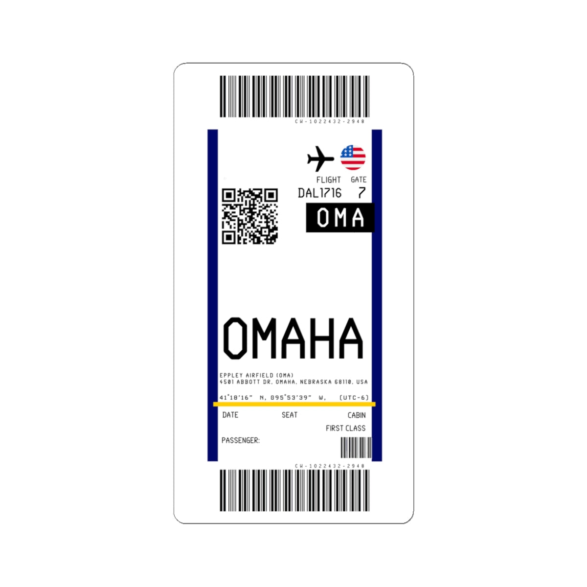 Omaha Eppley Airfield (OMA) Boarding Pass Sticker — Travel Luggage Decal