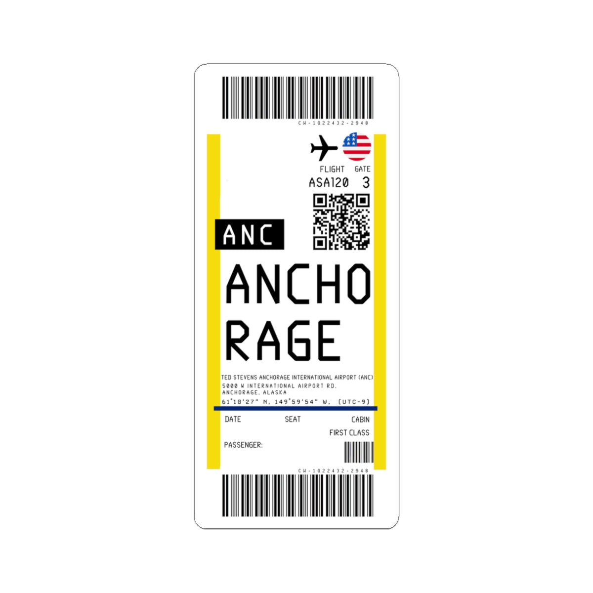 Ted Stevens Anchorage International Airport (ANC) Boarding Pass Sticker — Travel Luggage Decal