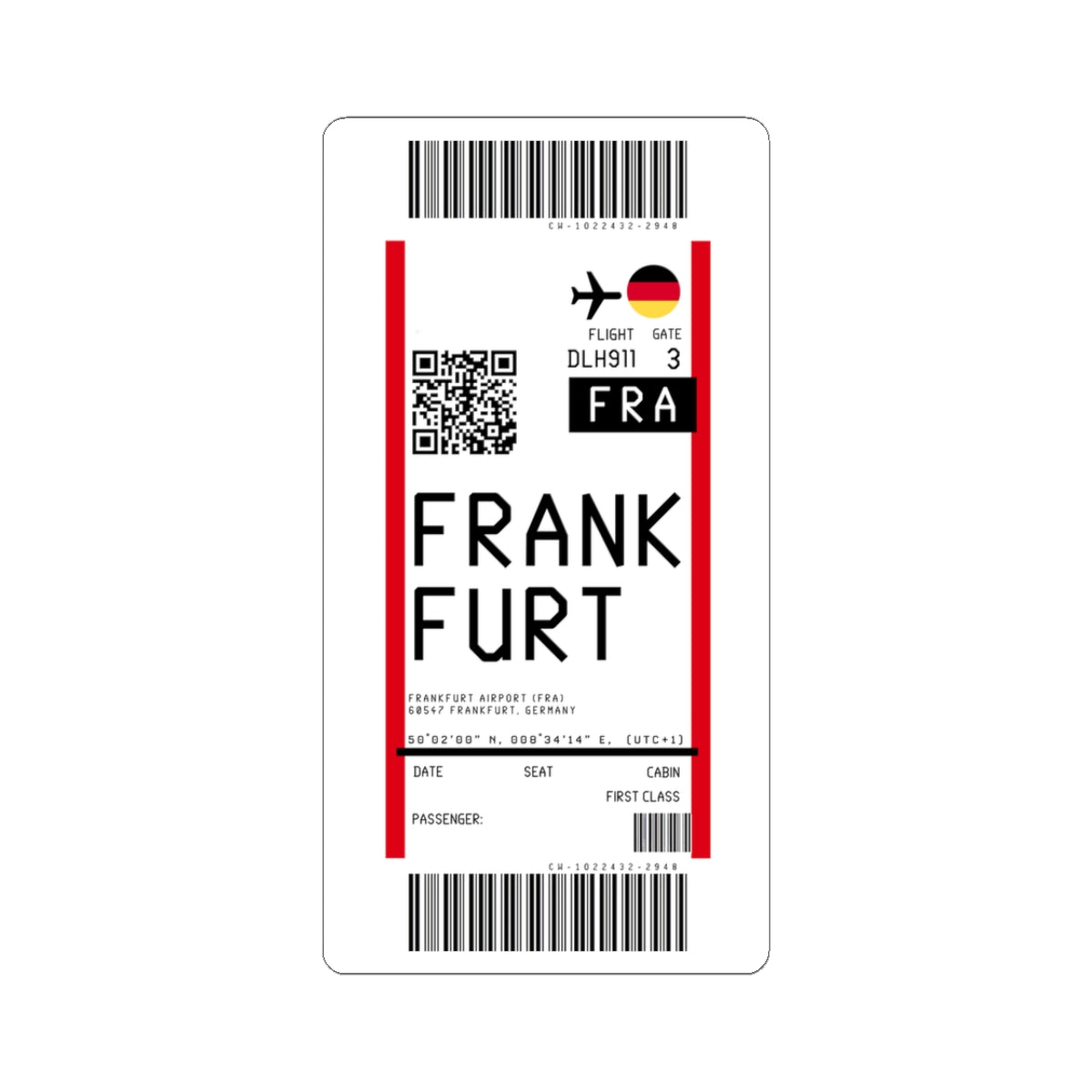 Frankfurt Airport (FRA) Boarding Pass Sticker — Travel Luggage Decal