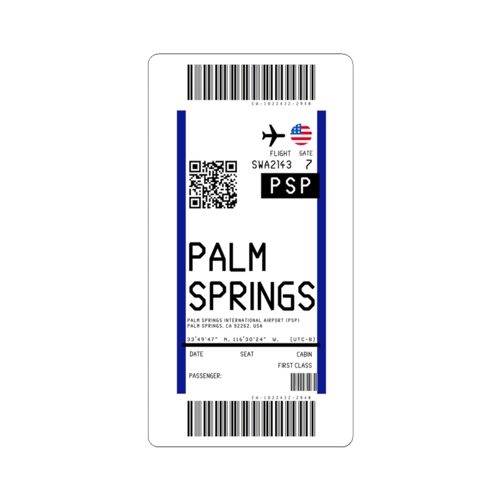 Palm Springs International Airport (PSP) Boarding Pass Sticker — Travel Luggage Decal