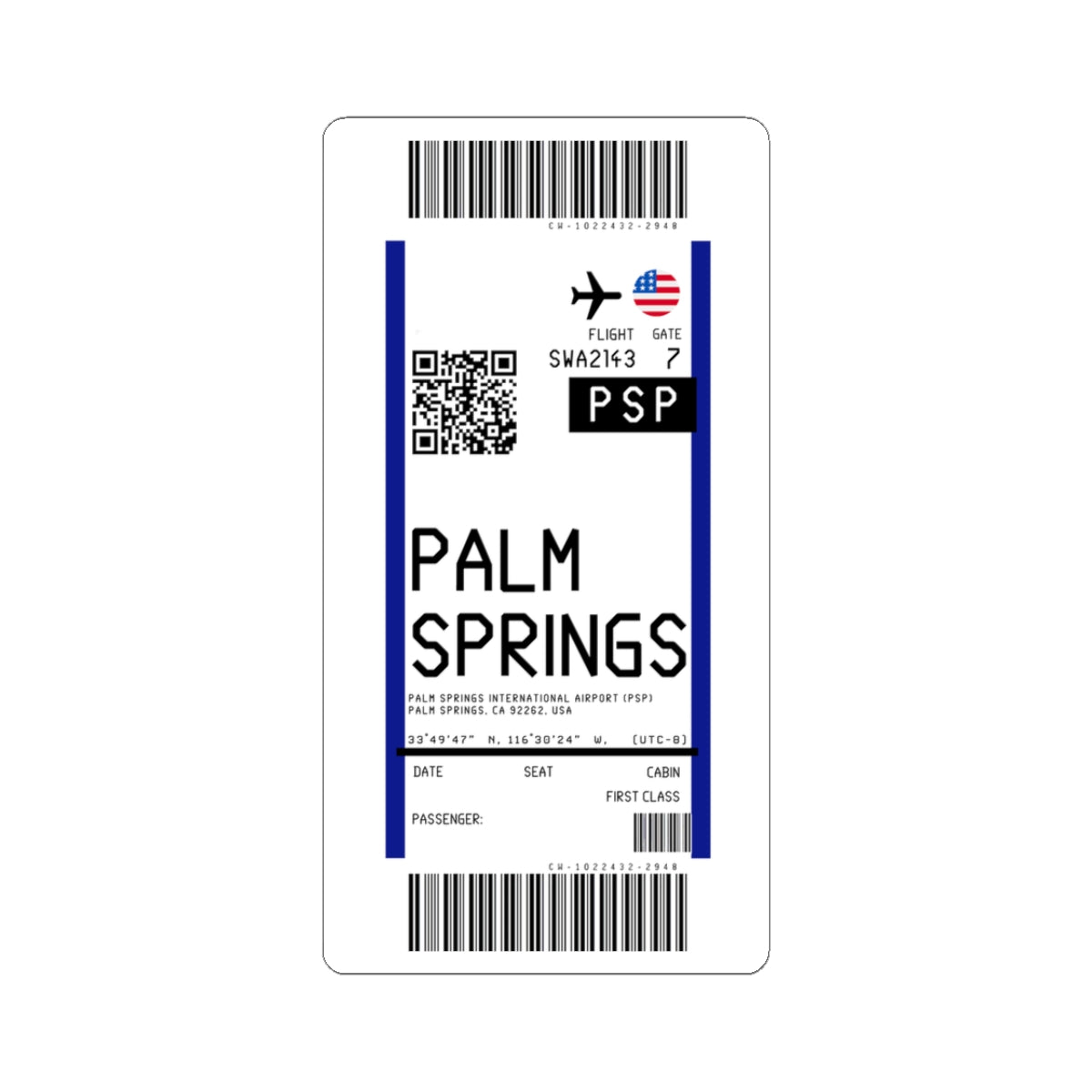 Palm Springs International Airport (PSP) Boarding Pass Sticker — Travel Luggage Decal