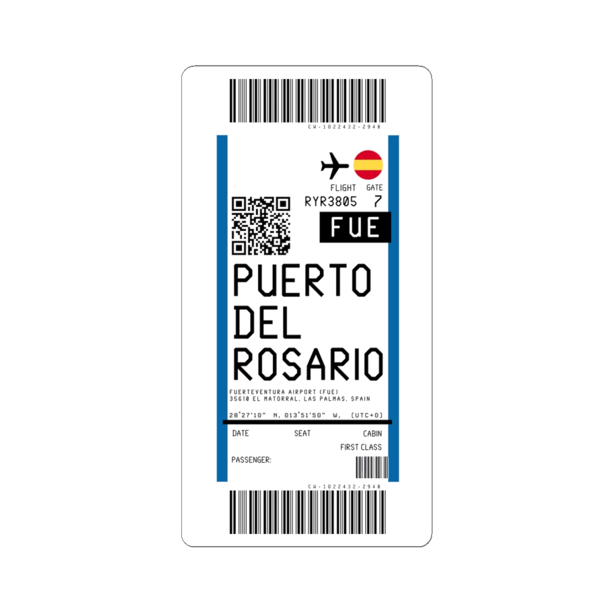 Fuerteventura Airport (FUE) Boarding Pass Sticker — Travel Luggage Decal