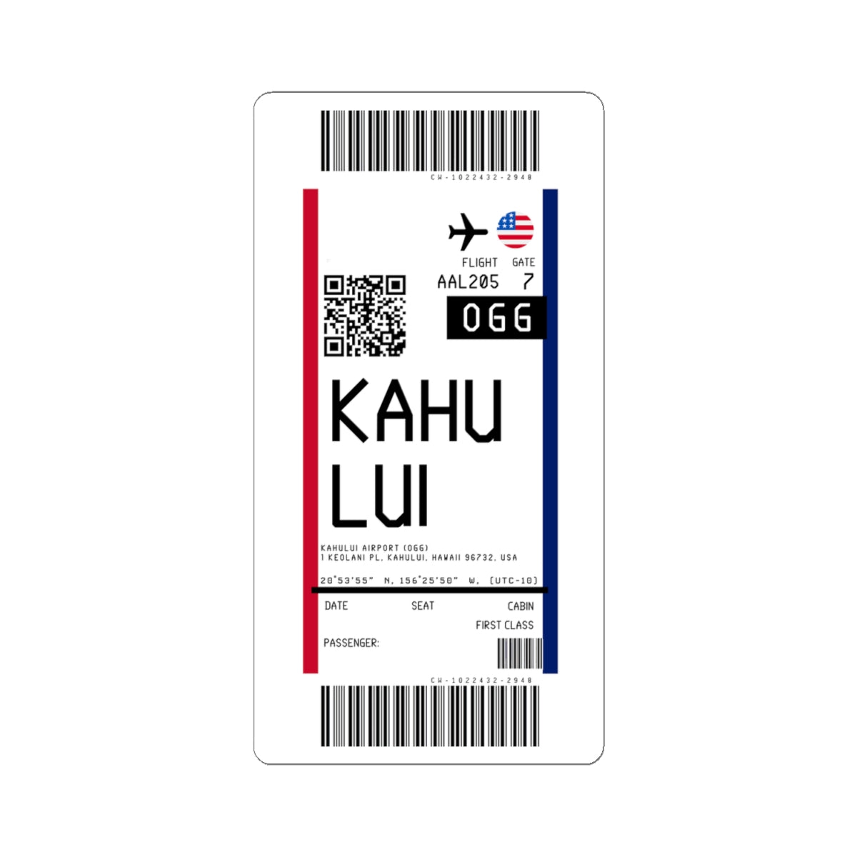 Kahului Airport (OGG) Boarding Pass Sticker — Travel Luggage Decal