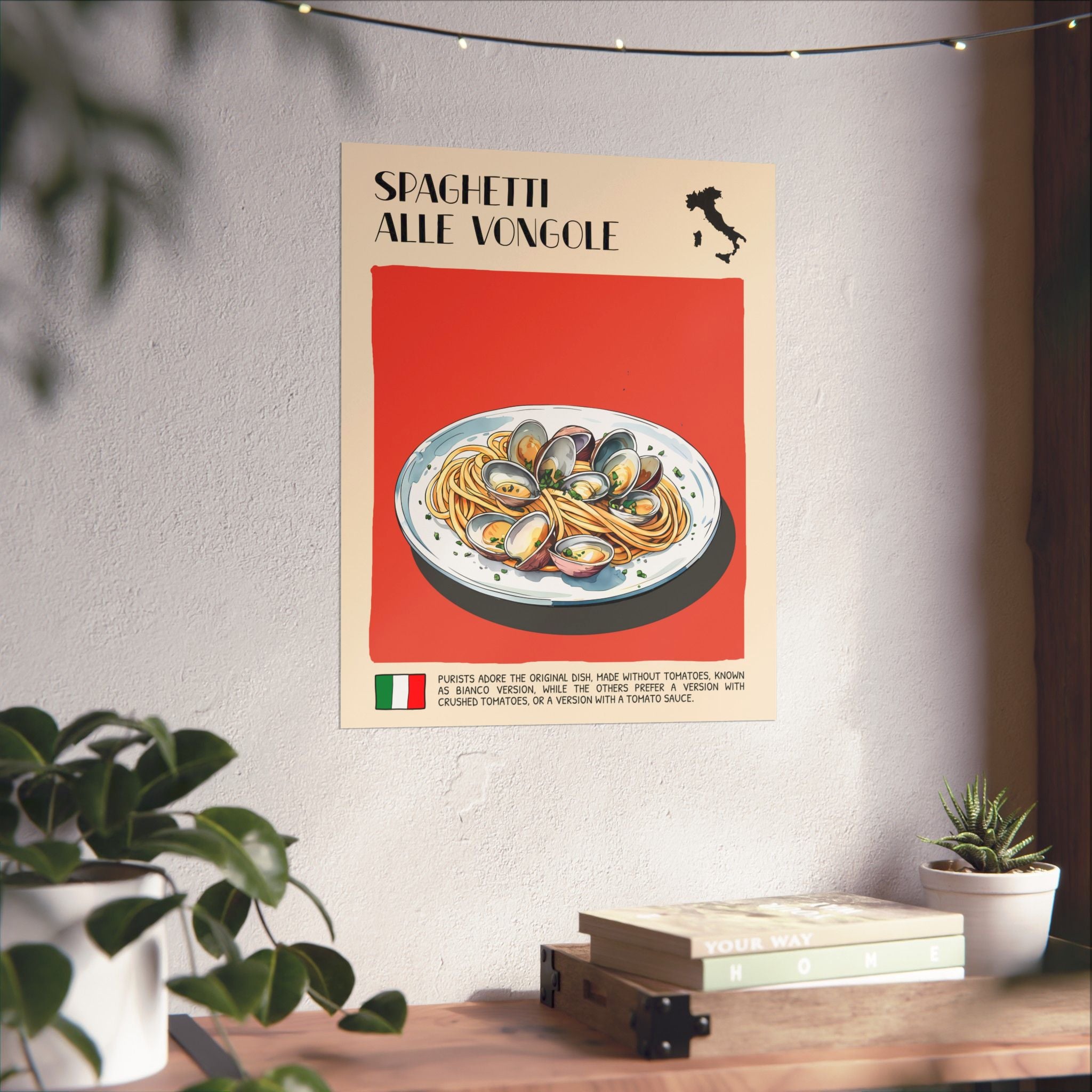 Spaghetti Alle Vongole Poster —  Kitchen Art Vertical Matte Print