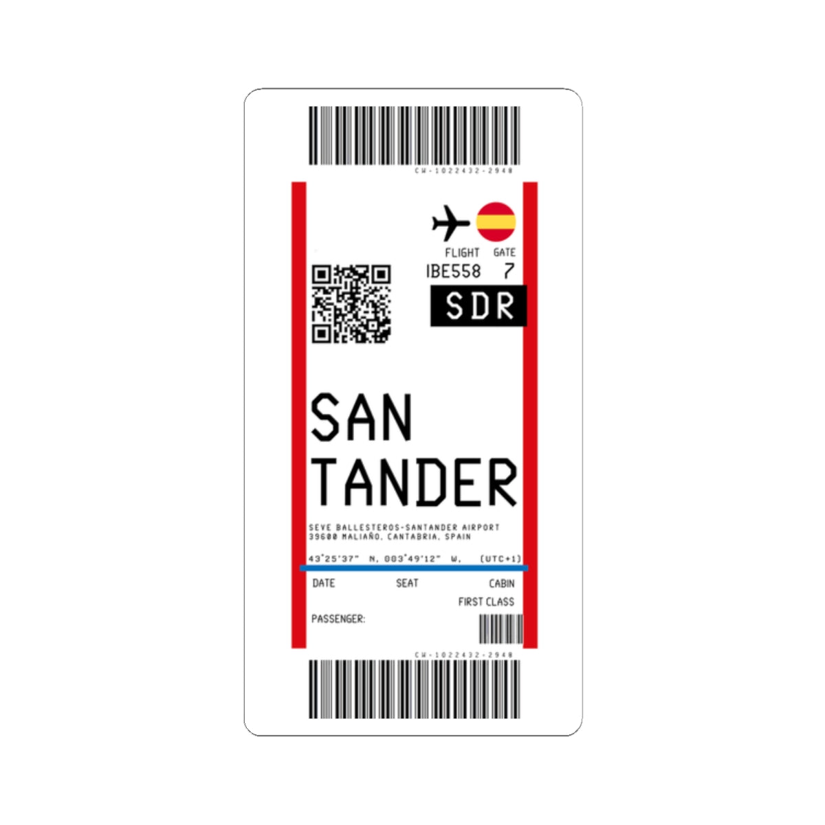 Santander Airport (SDR) Boarding Pass Sticker — Travel Luggage Decal