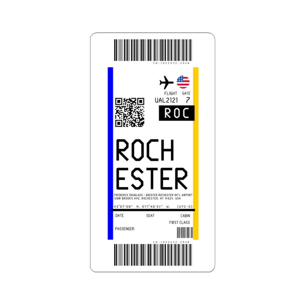 Frederick Douglass Greater Rochester International Airport (ROC) Boarding Pass Sticker — Travel Luggage Decal