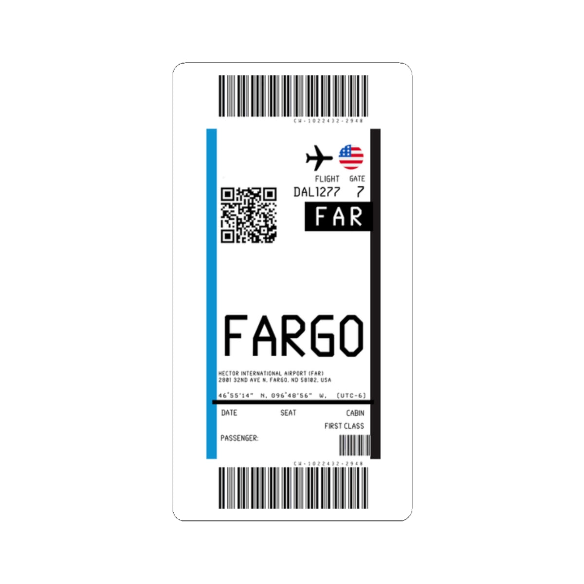 Hector International Airport (FAR) Boarding Pass Sticker — Travel Luggage Decal