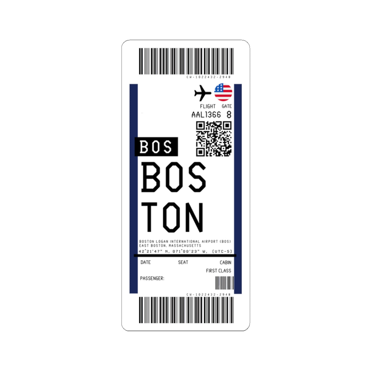 Boston Logan International Airport (BOS) Boarding Pass Sticker — Travel Luggage Decal