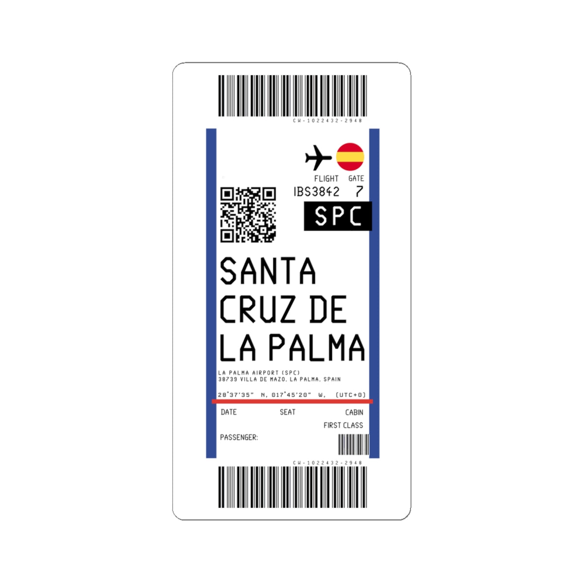 La Palma Airport (SPC) Boarding Pass Sticker — Travel Luggage Decal