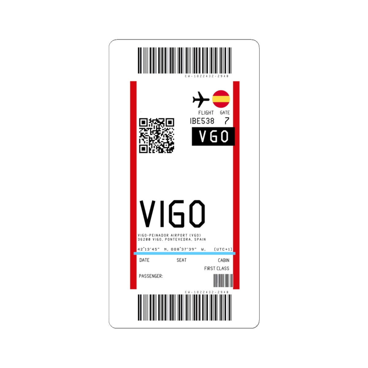 Vigo–Peinador Airport (VGO) Boarding Pass Sticker — Travel Luggage Decal