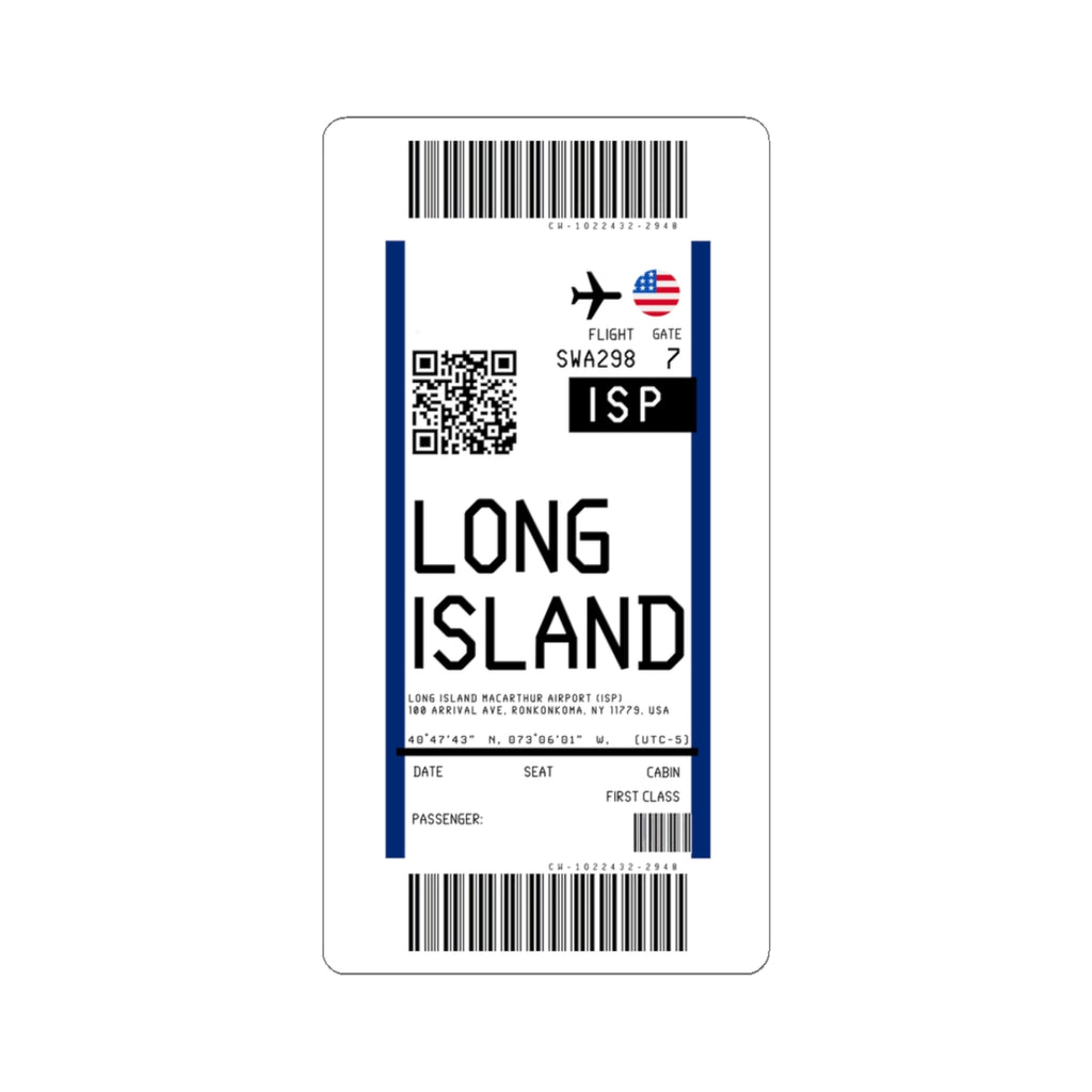 Long Island MacArthur Airport (ISP) Boarding Pass Sticker — Travel Luggage Decal