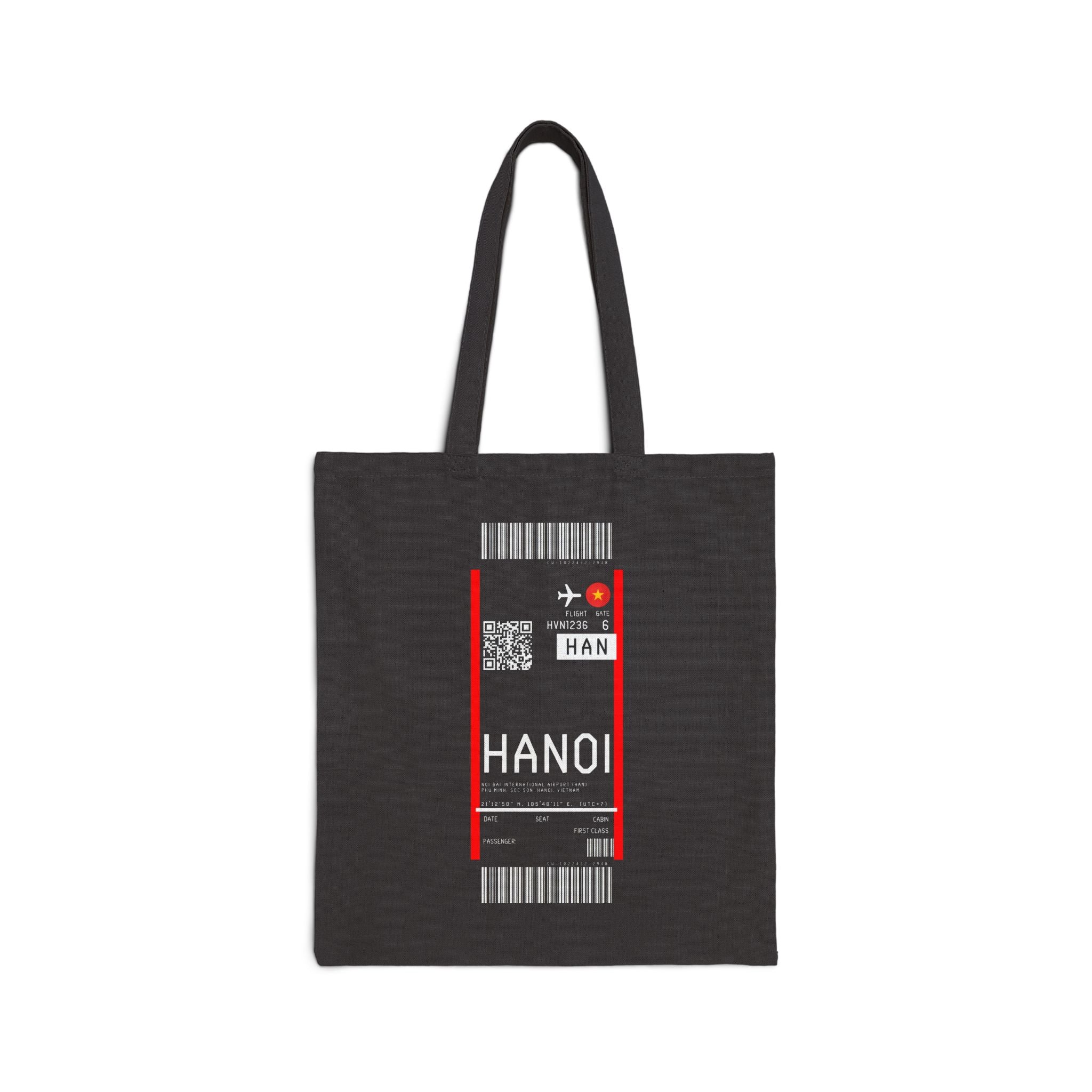 Hanoi Luggage-Tag Tote Bag — Vintage Travel Canvas Tote