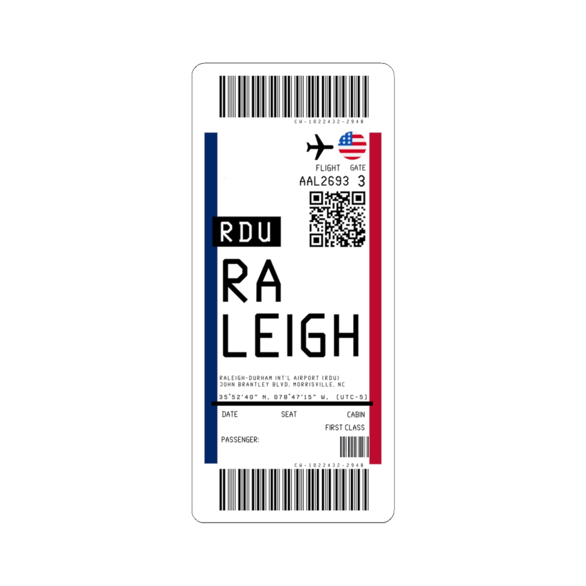 Raleigh-Durham International Airport (RDU) Boarding Pass Sticker — Travel Luggage Decal