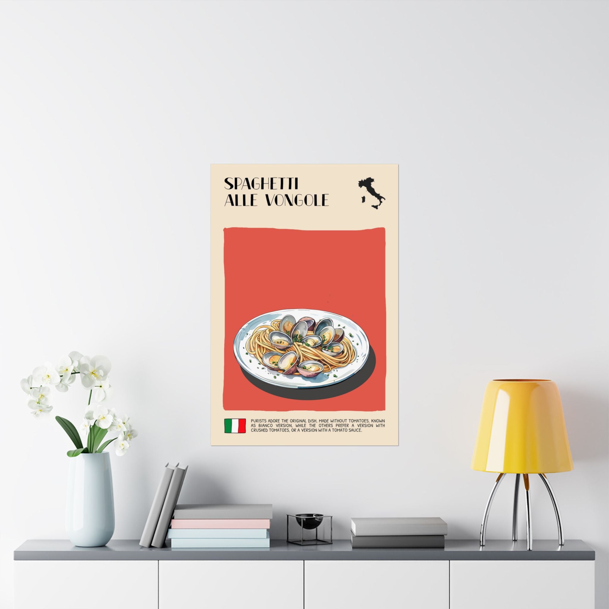 Spaghetti Alle Vongole Poster —  Kitchen Art Vertical Matte Print