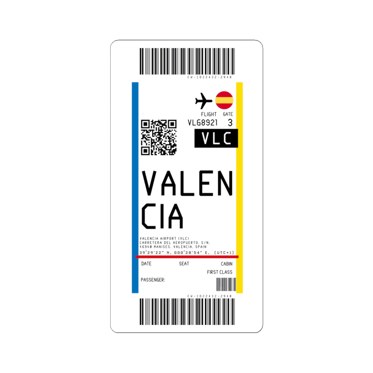 Valencia Airport (VLC) Boarding Pass Sticker — Travel Luggage Decal
