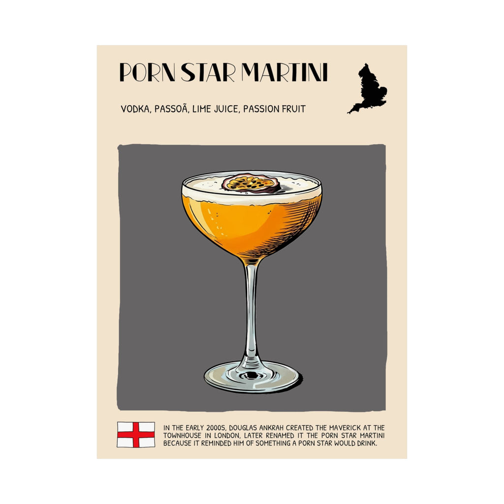 Pornstar Martini Poster — Cocktail Recipe Matte Vertical Art Print