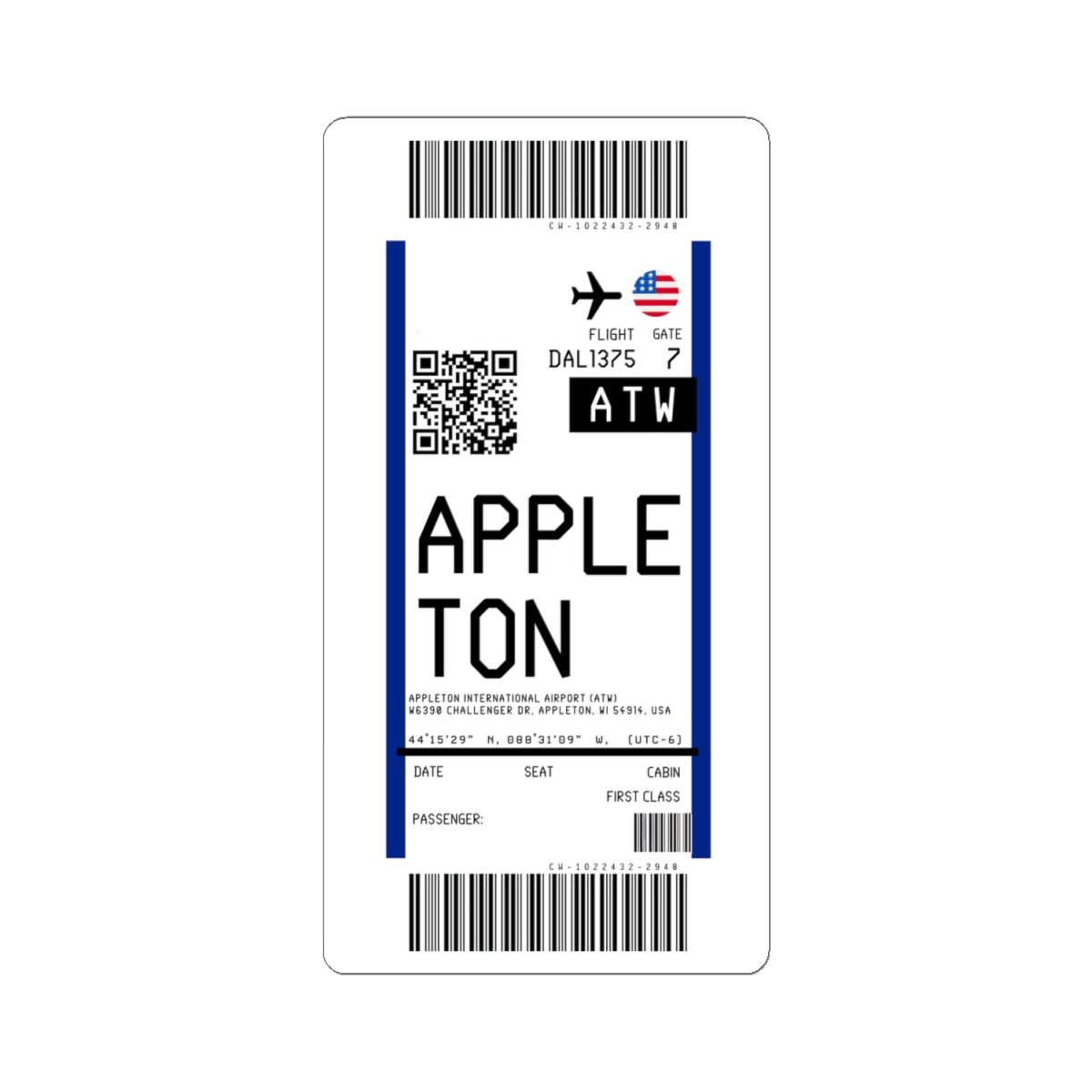 Appleton International Airport (ATW) Boarding Pass Sticker — Travel Luggage Decal