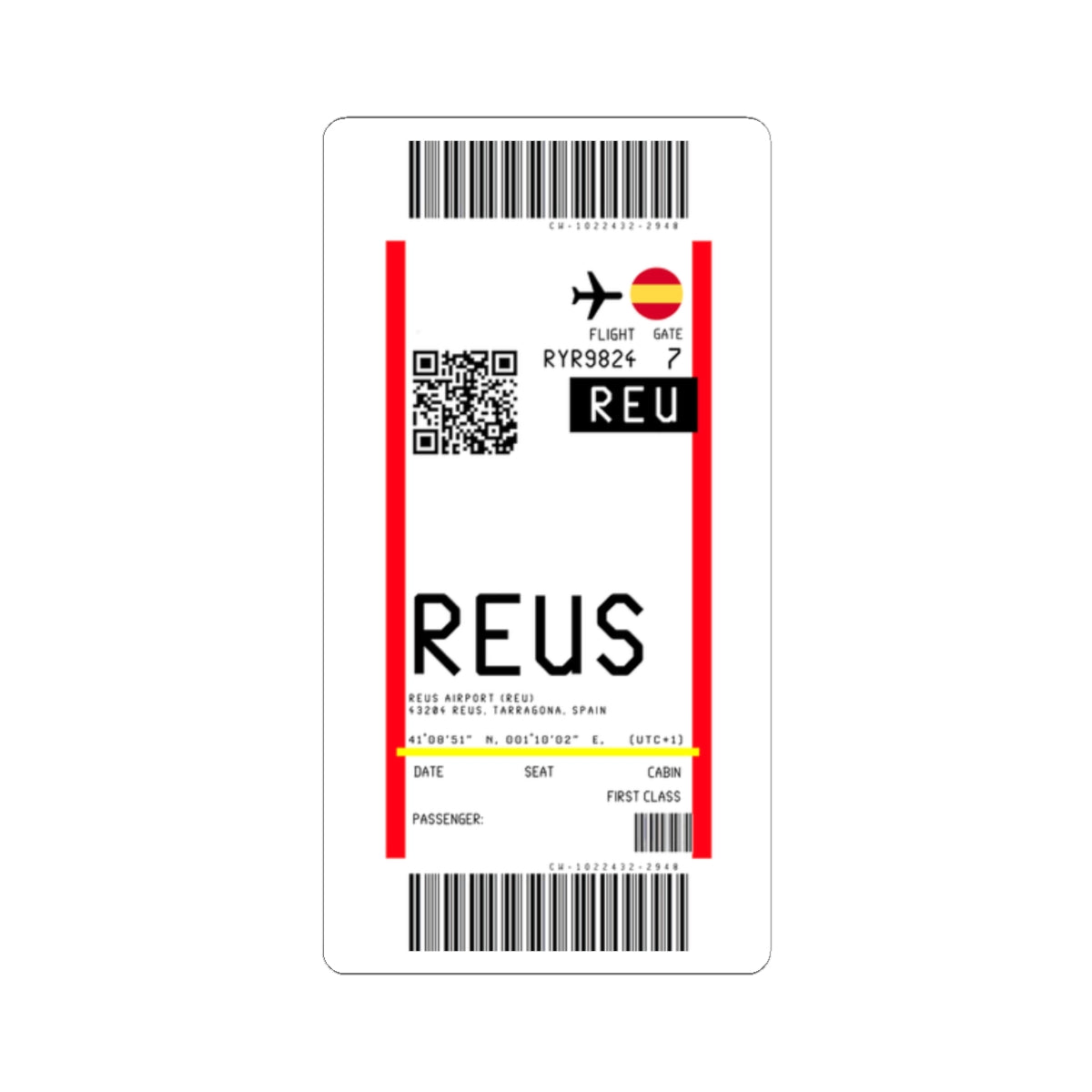 Reus Airport (REU) Boarding Pass Sticker — Travel Luggage Decal