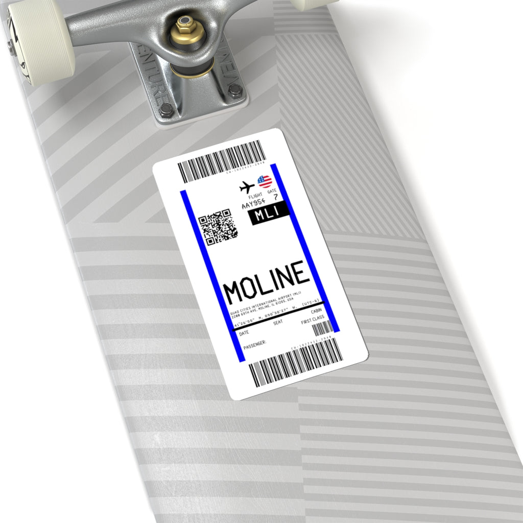 Quad Cities International Airport (MLI) Boarding Pass Sticker — Travel Luggage Decal