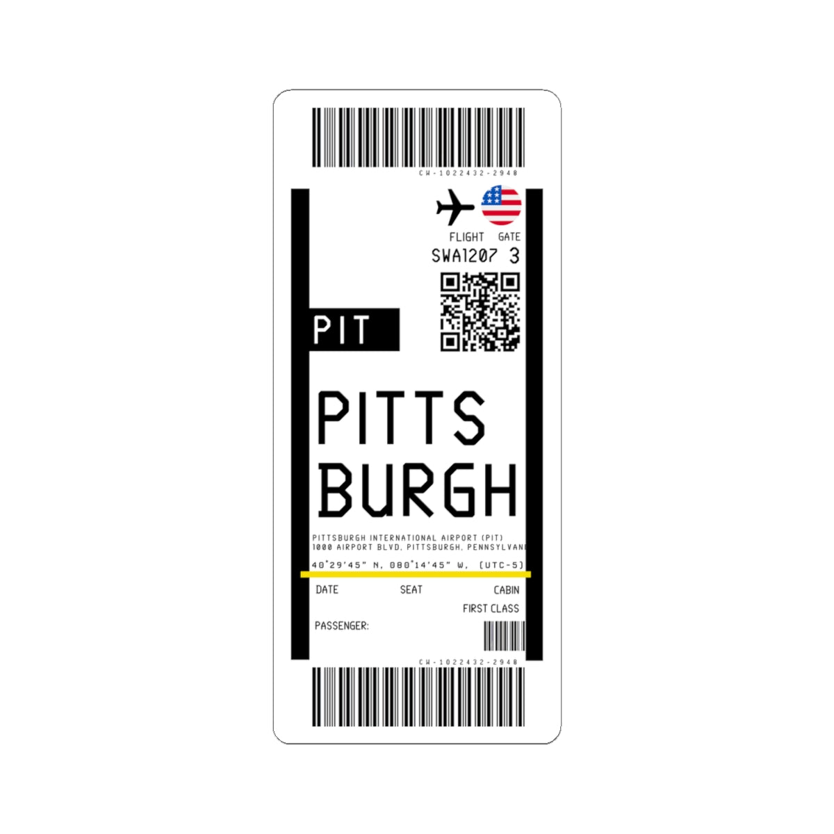Pittsburgh International Airport (PIT) Boarding Pass Sticker — Travel Luggage Decal