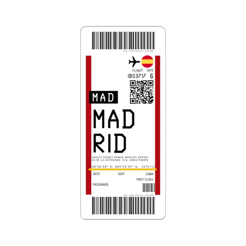 Adolfo Suárez Madrid–Barajas Airport (MAD) Boarding Pass Sticker — Travel Luggage Decal