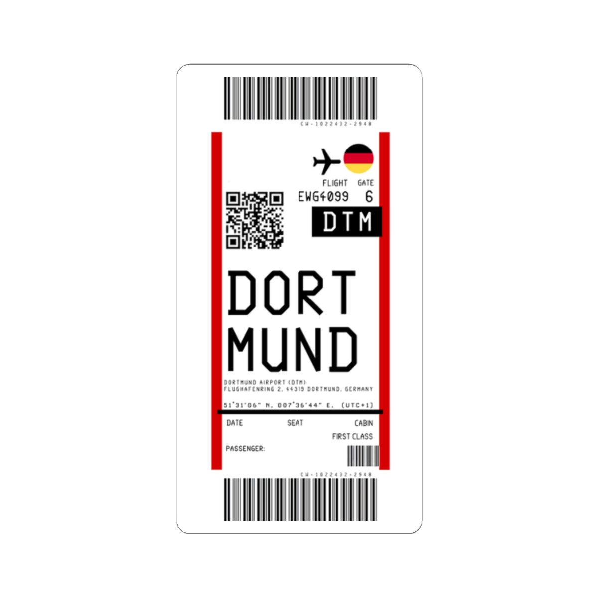 Dortmund Airport (DTM) Boarding Pass Sticker — Travel Luggage Decal