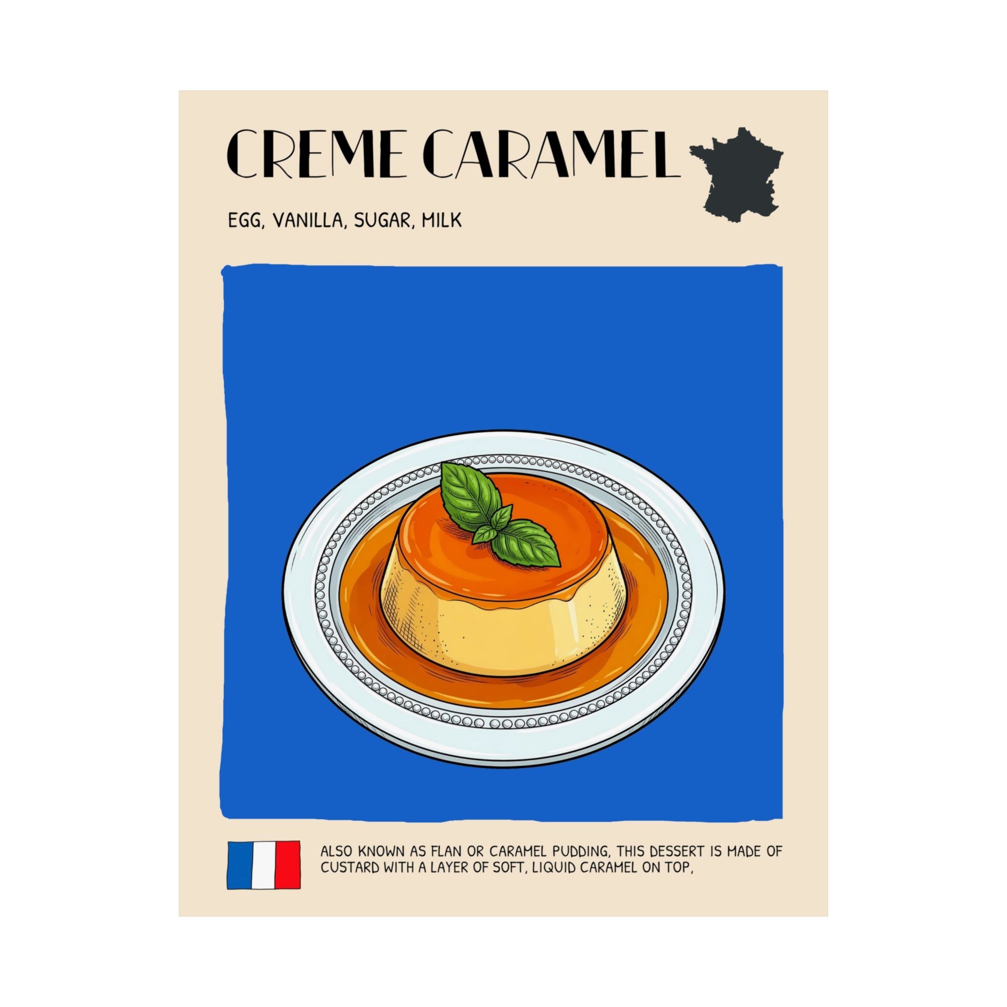 Creme Caramel Poster —  Kitchen Art Vertical Matte Print
