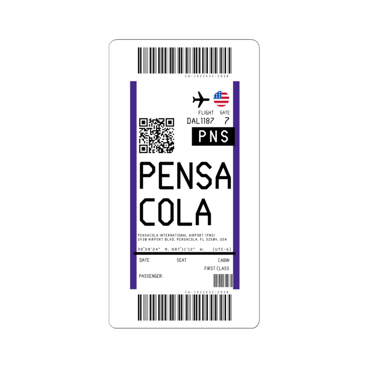 Pensacola International Airport (PNS) Boarding Pass Sticker — Travel Luggage Decal