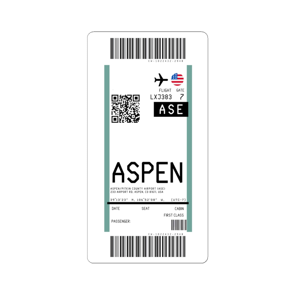 Aspen/Pitkin County Airport (ASE) Boarding Pass Sticker — Travel Luggage Decal