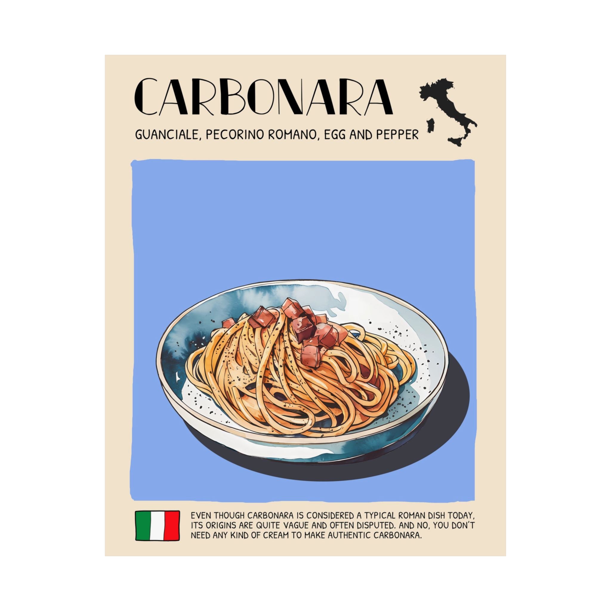 Carbonara Poster —  Kitchen Art Vertical Matte Print