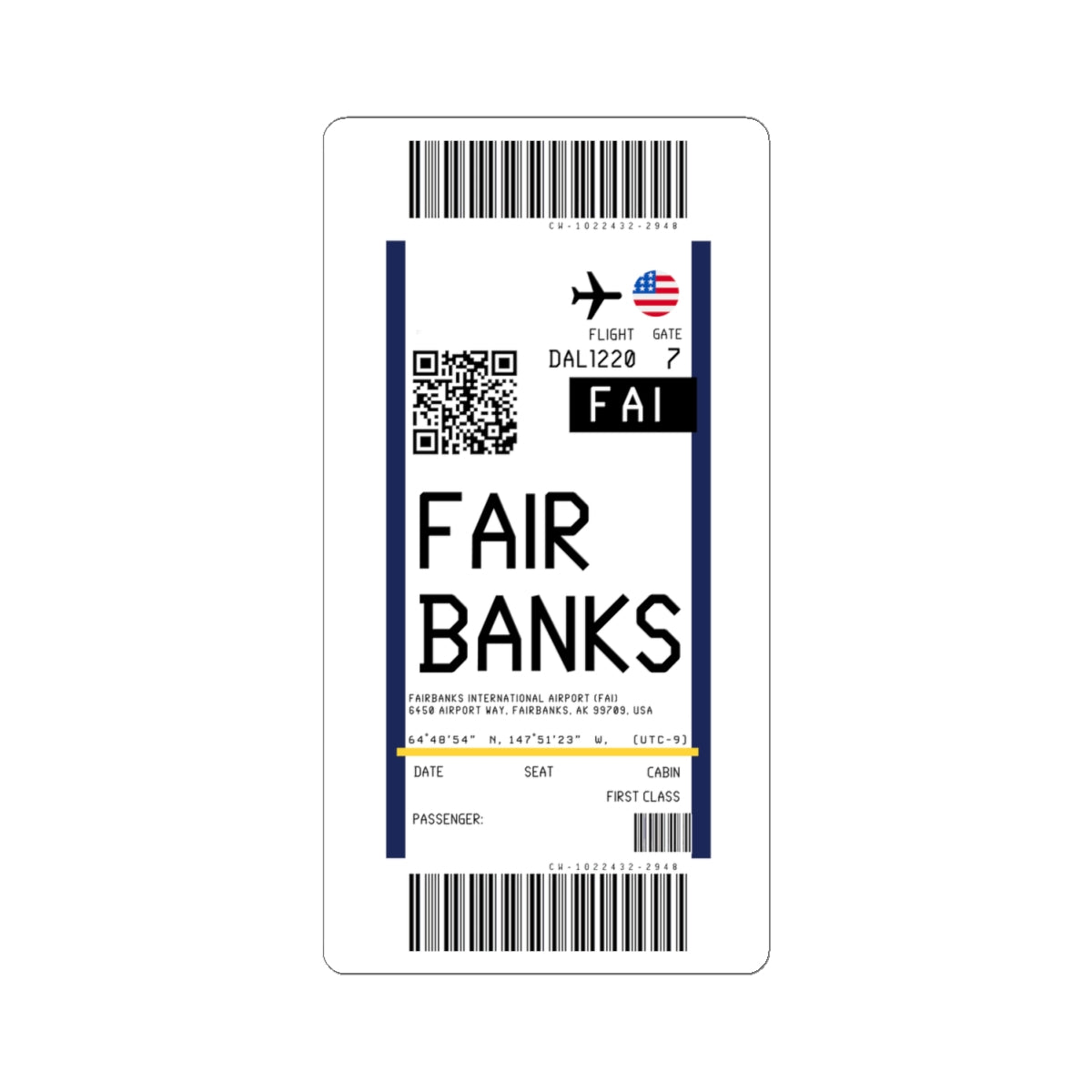 Fairbanks International Airport (FAI) Boarding Pass Sticker — Travel Luggage Decal