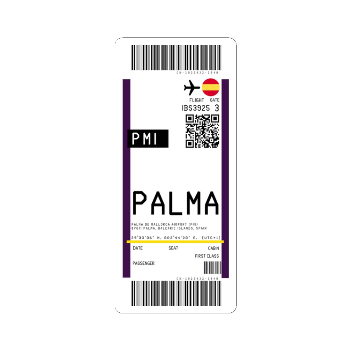 Palma de Mallorca Airport (PMI) Boarding Pass Sticker — Travel Luggage Decal