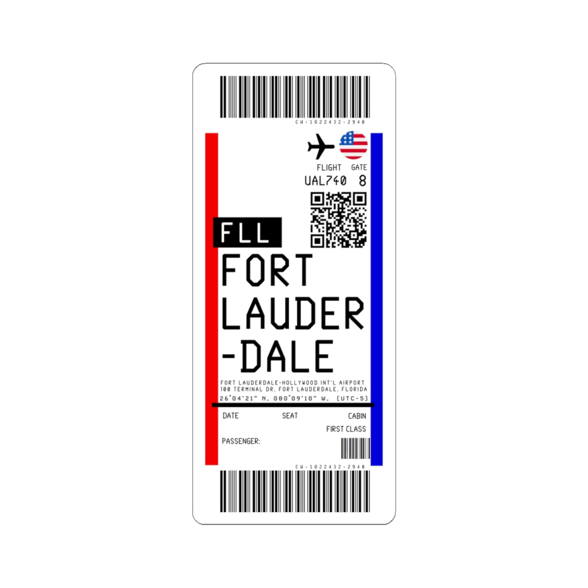 Fort Lauderdale-Hollywood International Airport (FLL) Boarding Pass Sticker — Travel Luggage Decal