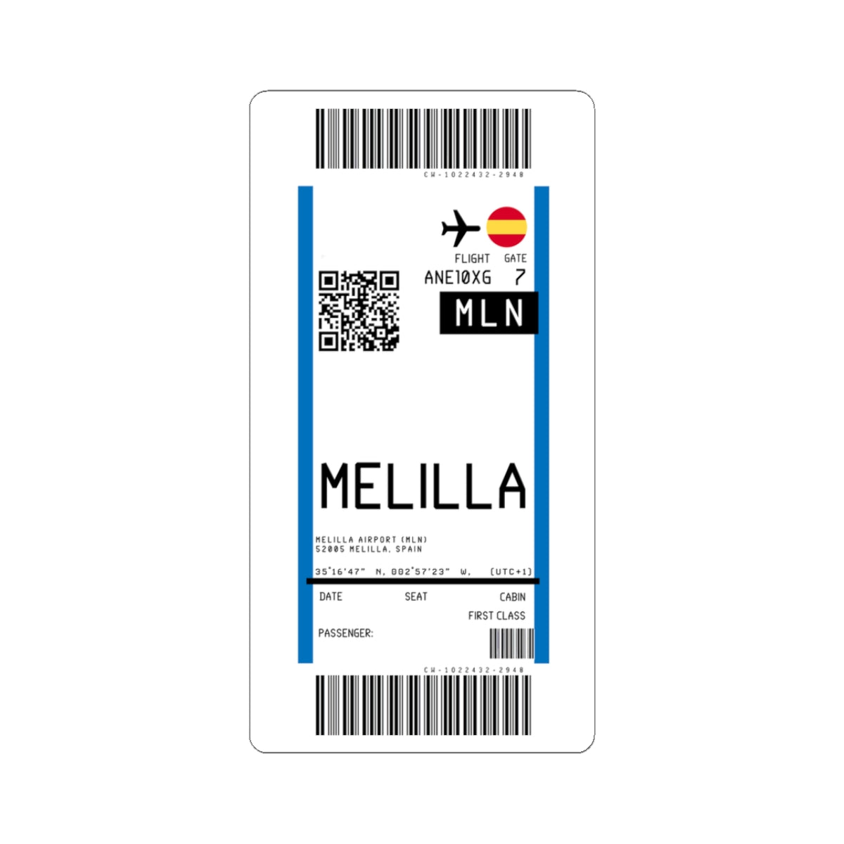 Melilla Airport (MLN) Boarding Pass Sticker — Travel Luggage Decal