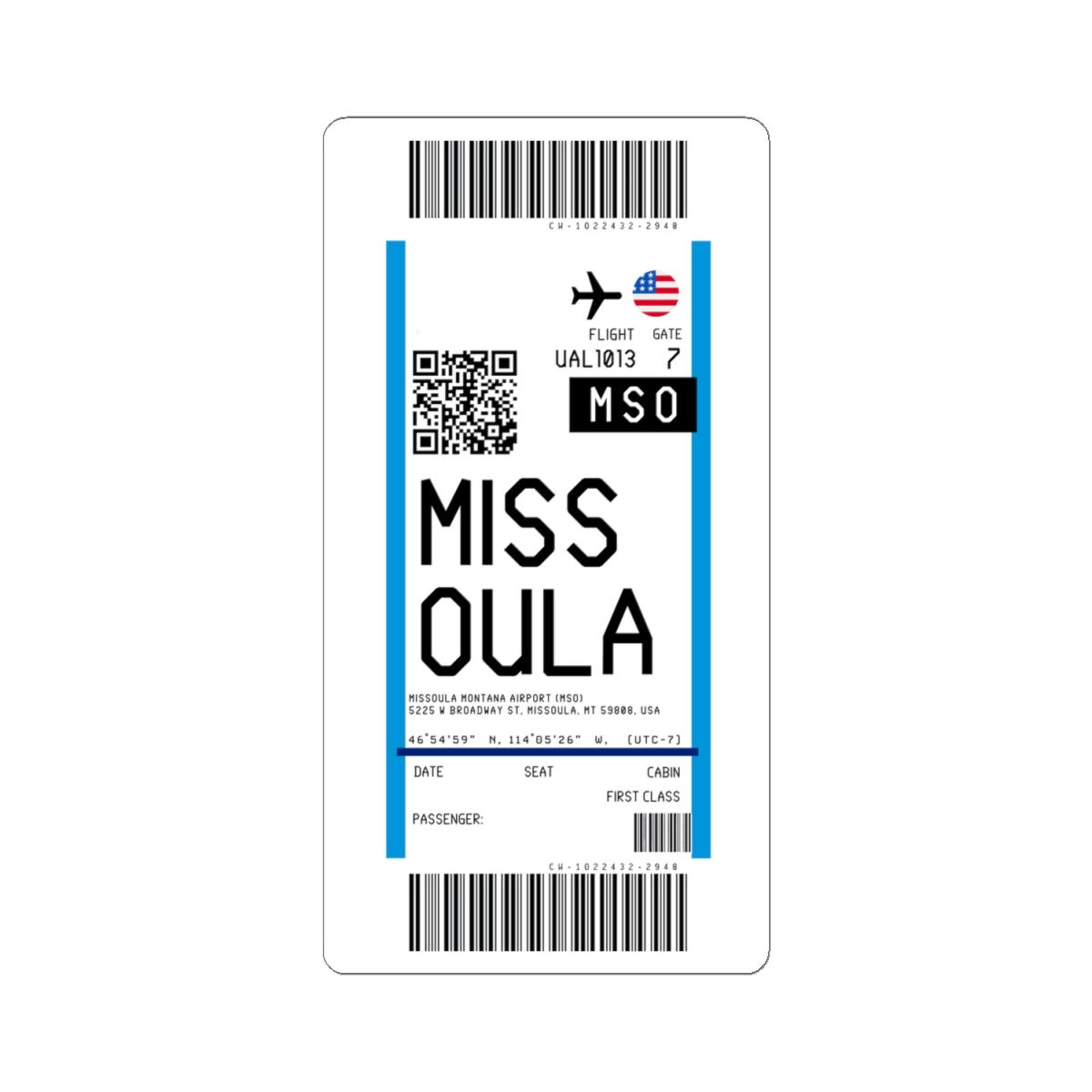 Missoula Montana Airport (MSO) Boarding Pass Sticker — Travel Luggage Decal