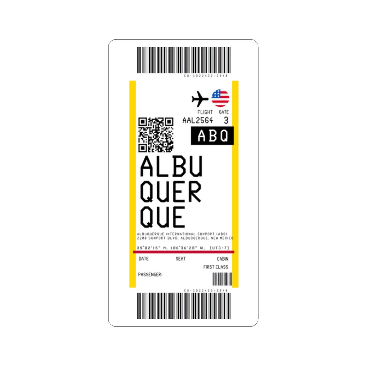 Albuquerque International Sunport (ABQ) Boarding Pass Sticker — Travel Luggage Decal