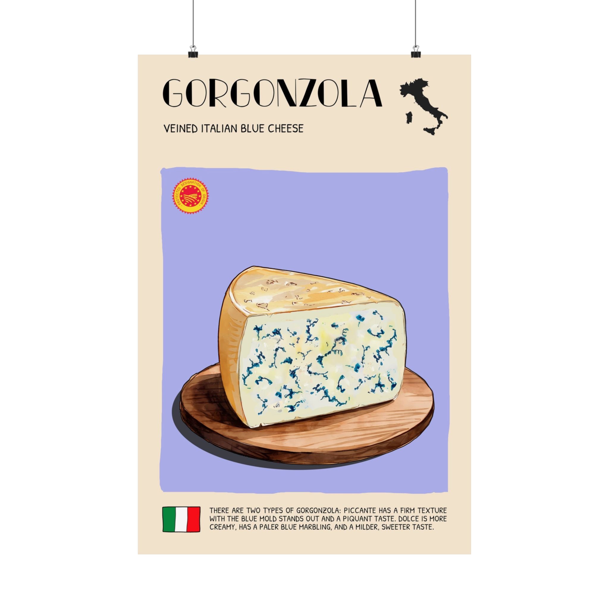 Gorgonzola Cheese Poster — Kitchen Art Vertical Matte Print