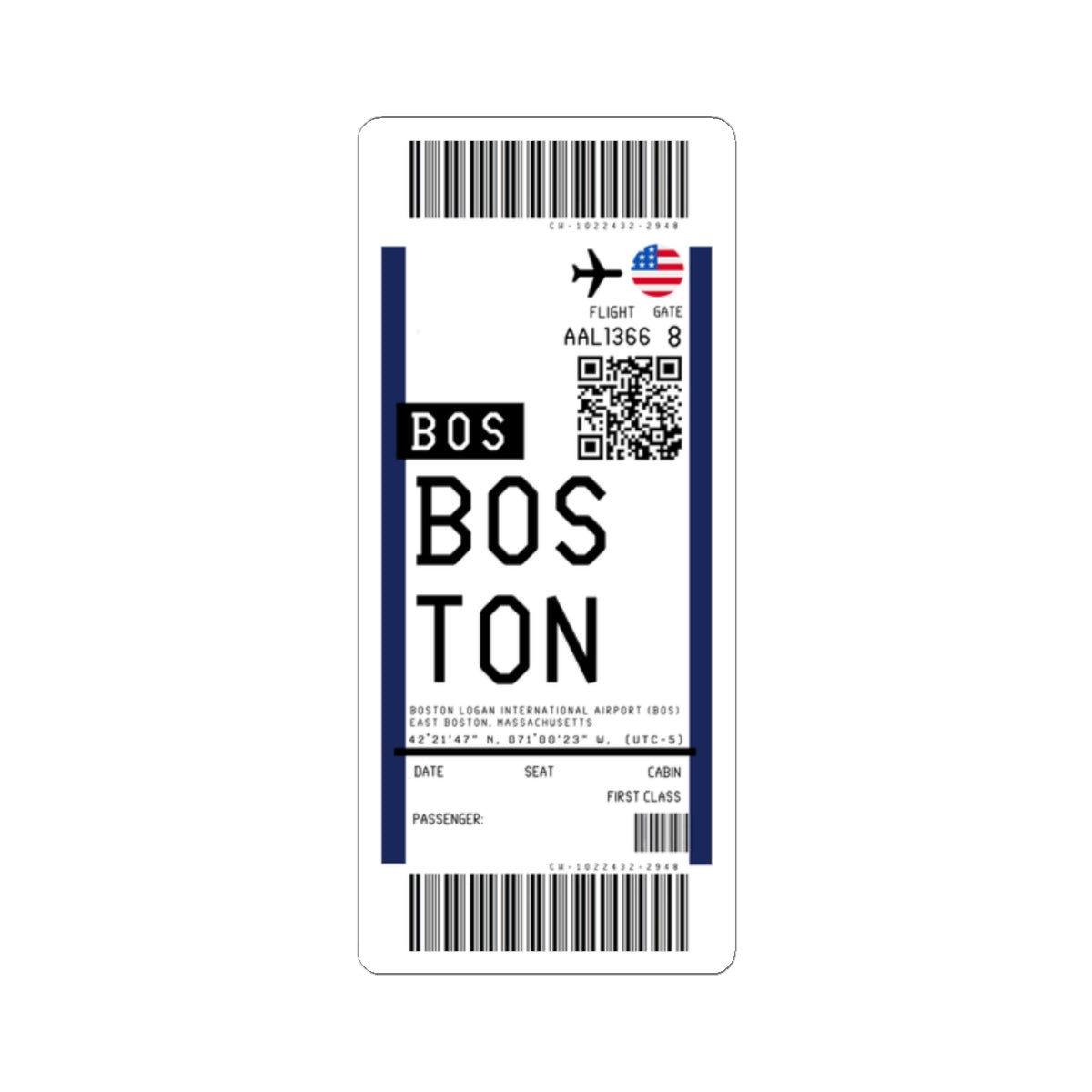 Boston Logan International Airport (BOS) Boarding Pass Sticker — Travel Luggage Decal