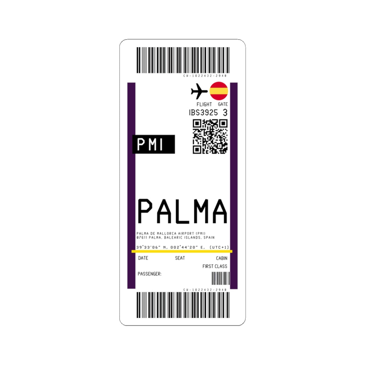 Palma de Mallorca Airport (PMI) Boarding Pass Sticker — Travel Luggage Decal