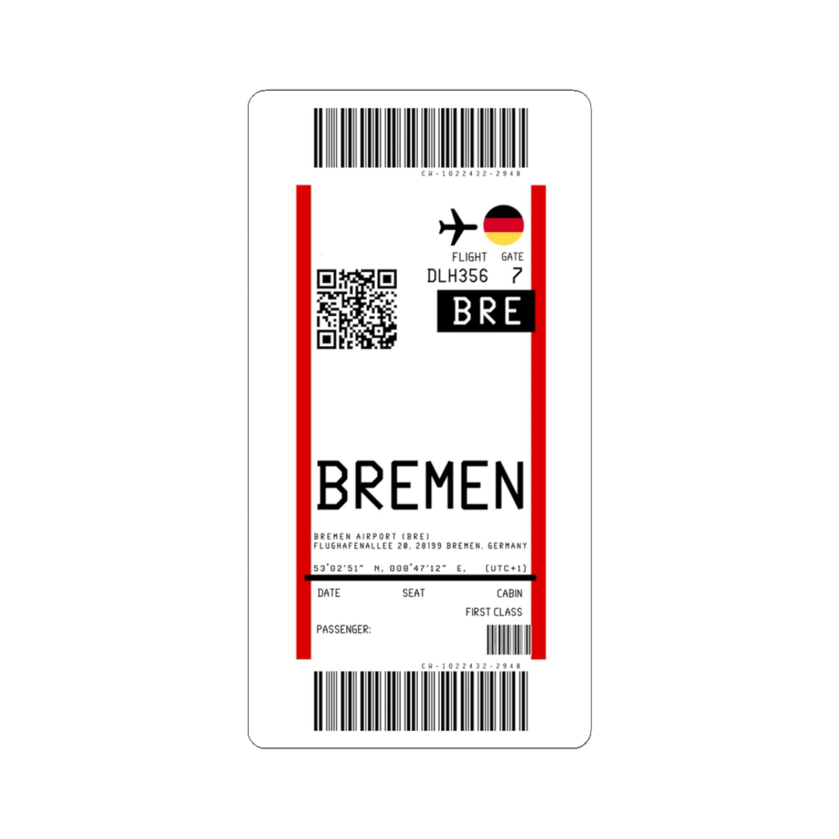 Bremen Airport  (BRE) Boarding Pass Sticker — Travel Luggage Decal