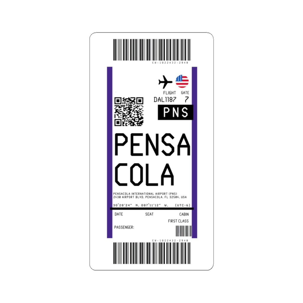 Pensacola International Airport (PNS) Boarding Pass Sticker — Travel Luggage Decal