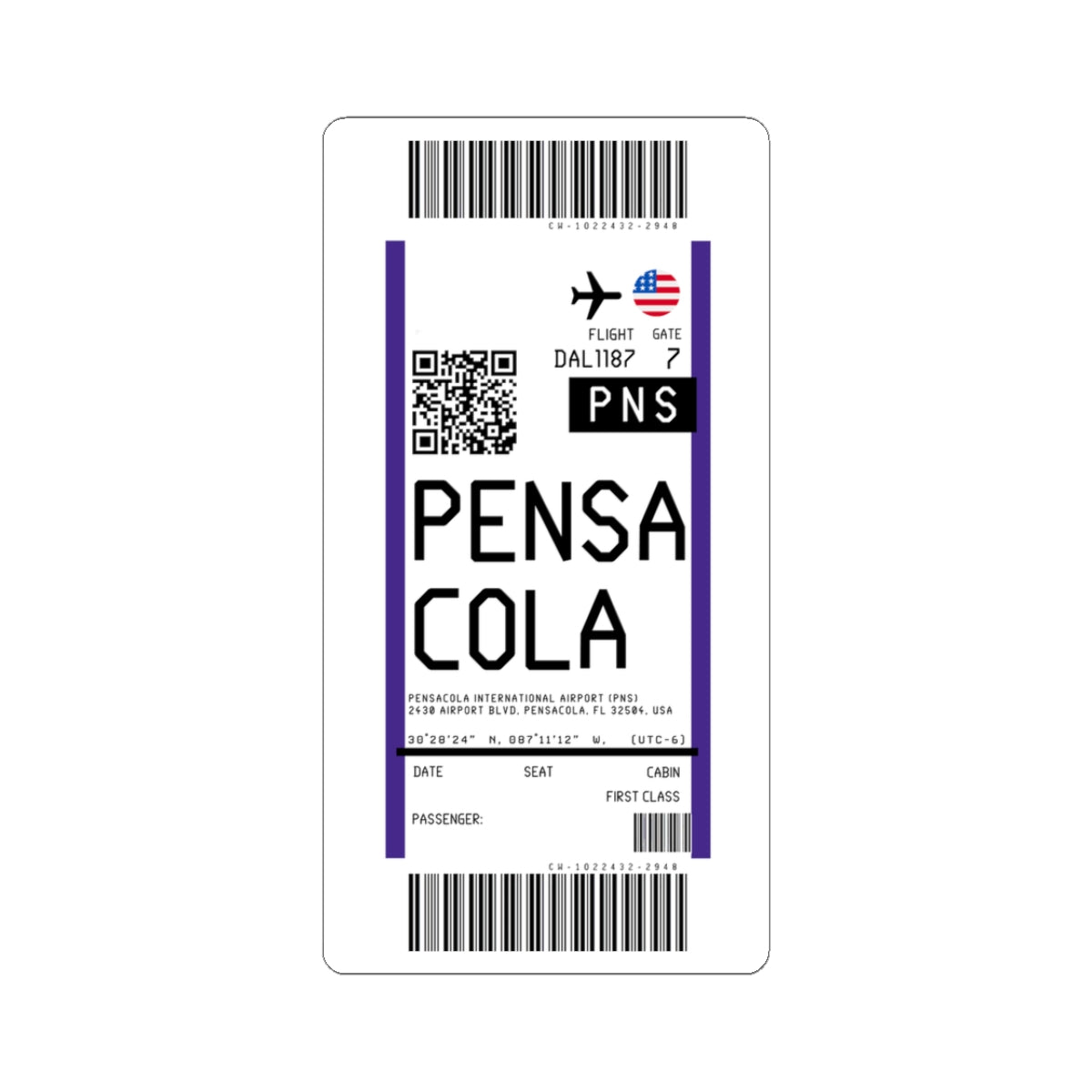 Pensacola International Airport (PNS) Boarding Pass Sticker — Travel Luggage Decal