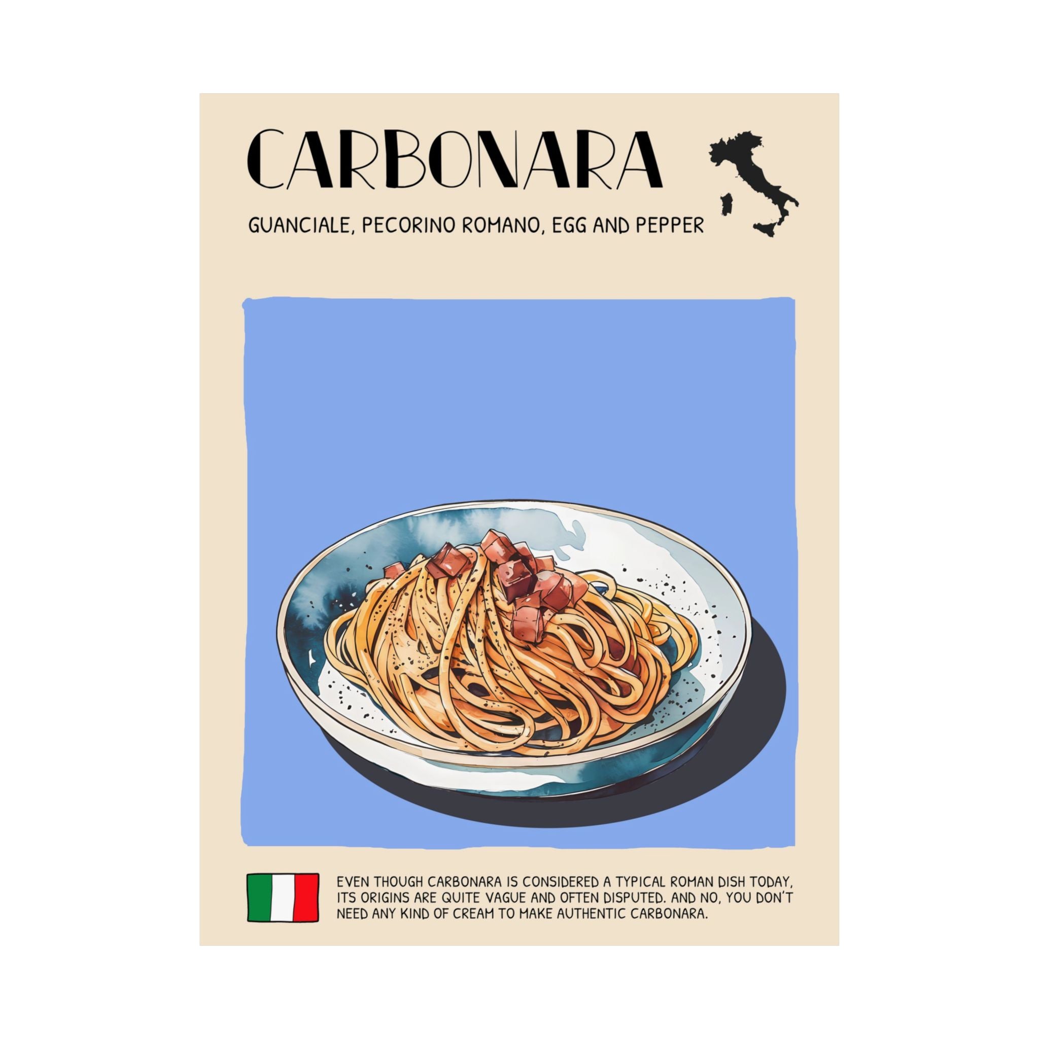 Carbonara Poster —  Kitchen Art Vertical Matte Print