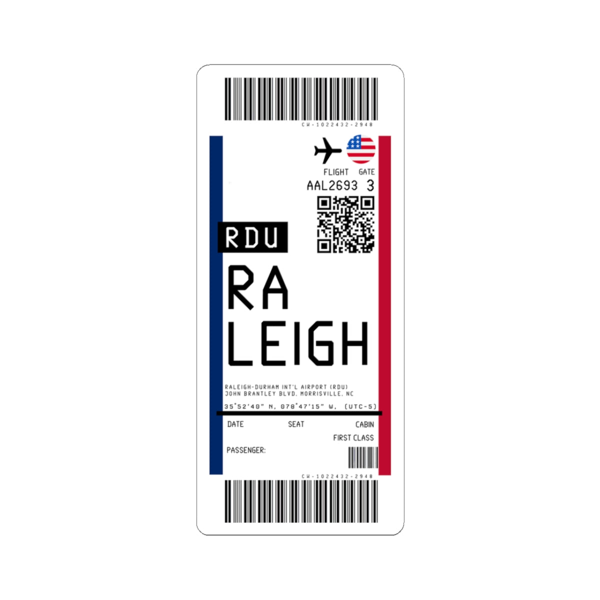 Raleigh-Durham International Airport (RDU) Boarding Pass Sticker — Travel Luggage Decal
