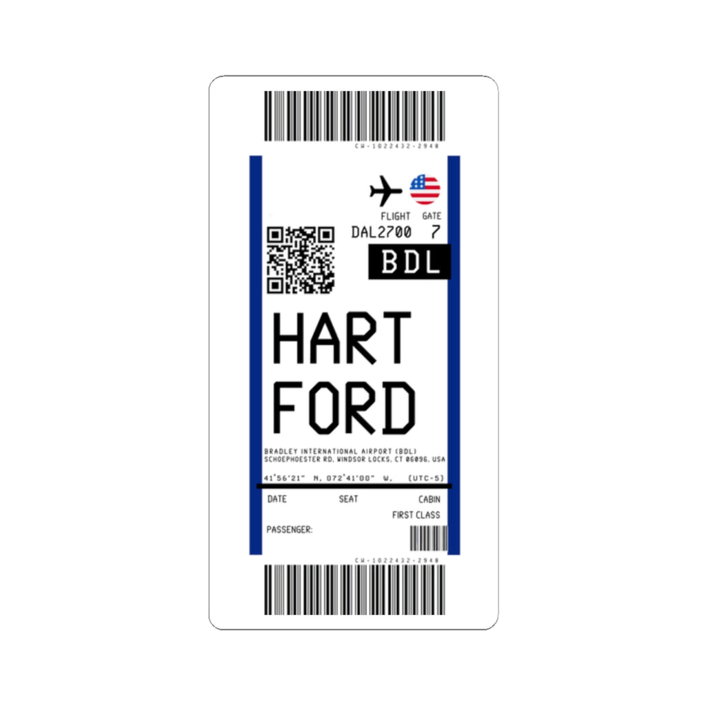 Bradley International Airport  (BDL) Boarding Pass Sticker — Travel Luggage Decal
